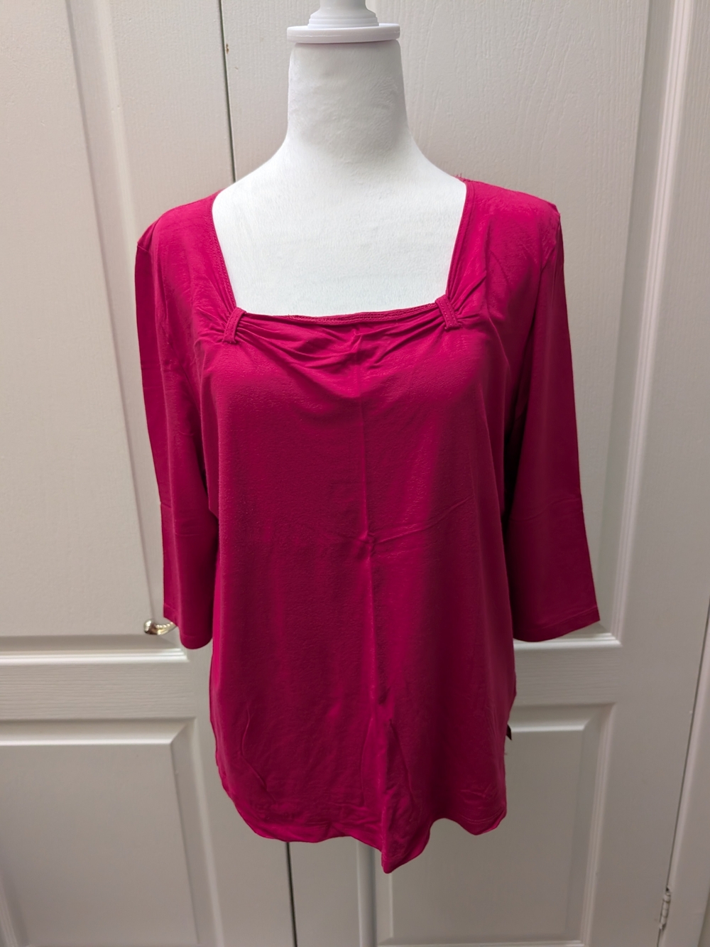 Square-Neck Knit Blouse in Fuchsia